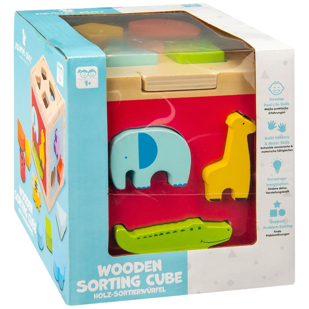 Cube Tri Formes Horloge + Perles Filetage Bois Itian - Jouet Éducatif Enfant Recto-Verso