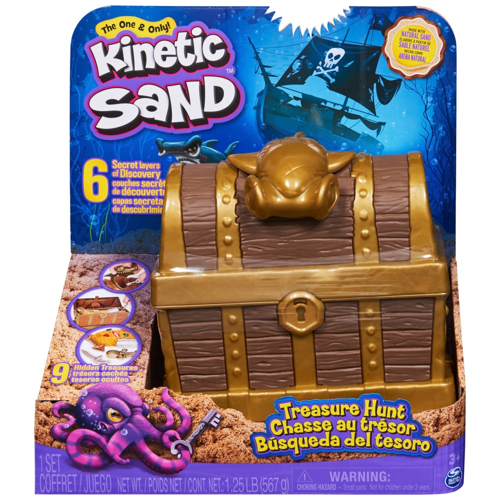 Kinetic Sand Buried Treasure Playset with 170g of Kinetic Sand and Surprise Hidden Tool Style May Vary 