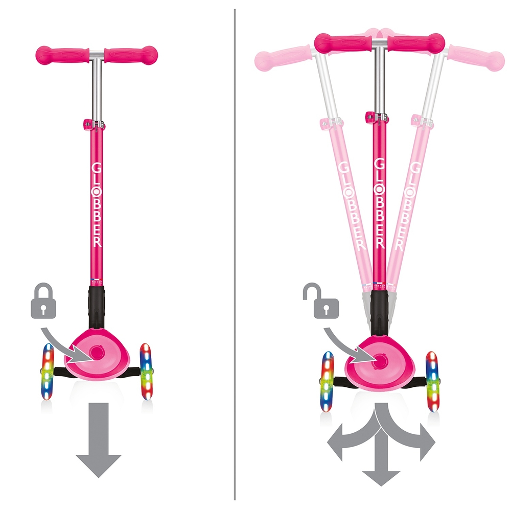 Globber PRIMO FOLDABLE PLUS LIGHTS Scooter Fuchsia Pink | Smyths Toys