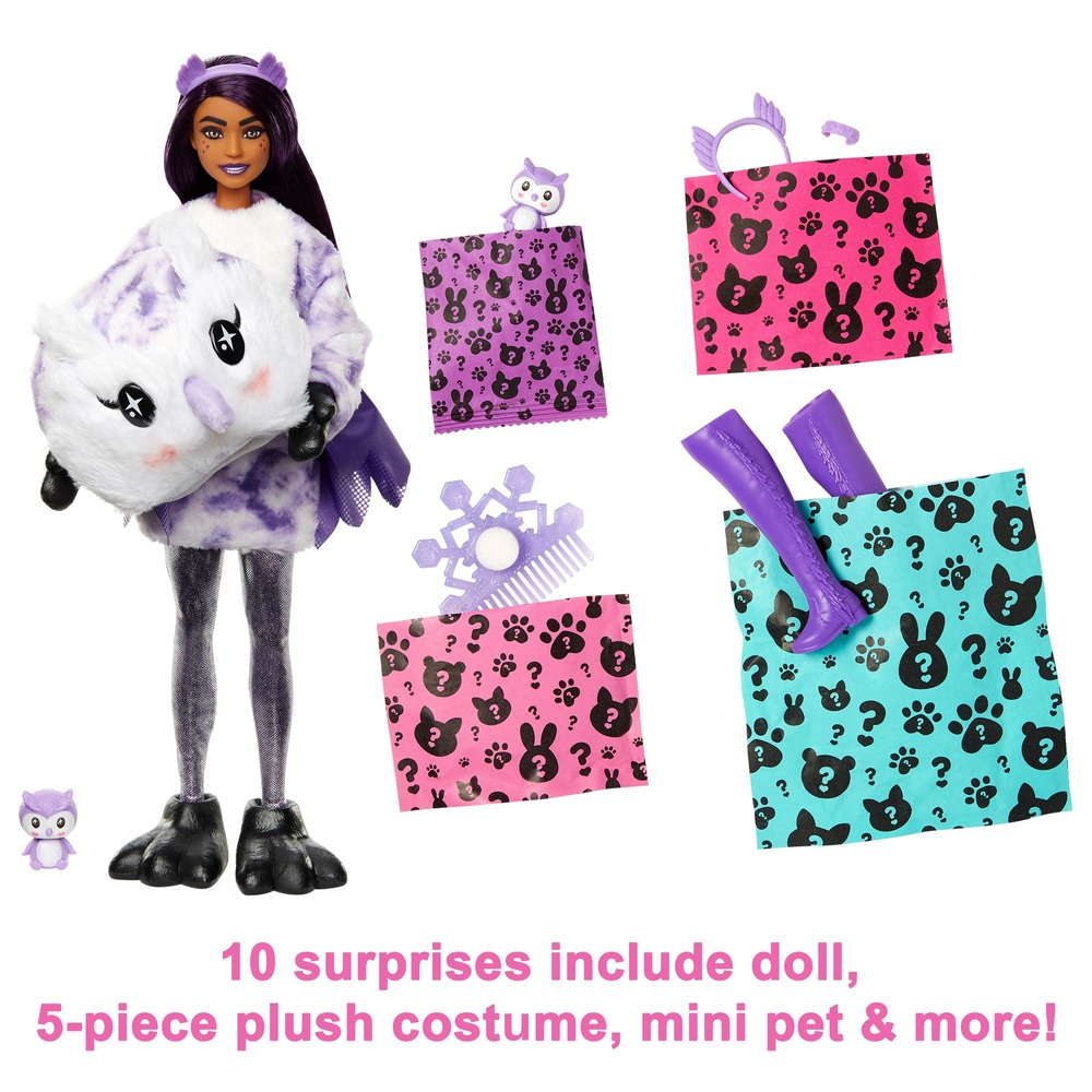 Barbie Cutie Reveal Cozy Cute Tees Doll with Owl Plush Costume and 10 ...