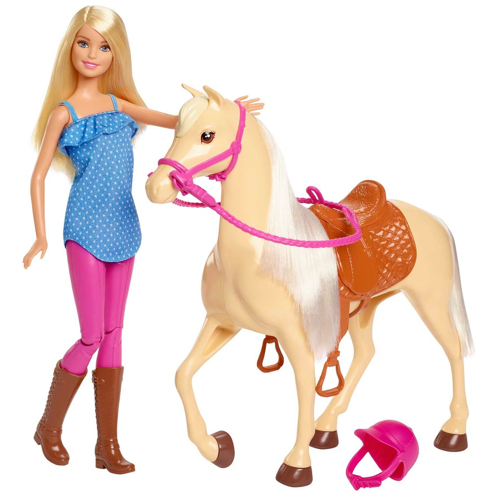Ruwe olie server schild Barbie paard en ruiter pop blond met accessoires | Smyths Toys Nederland