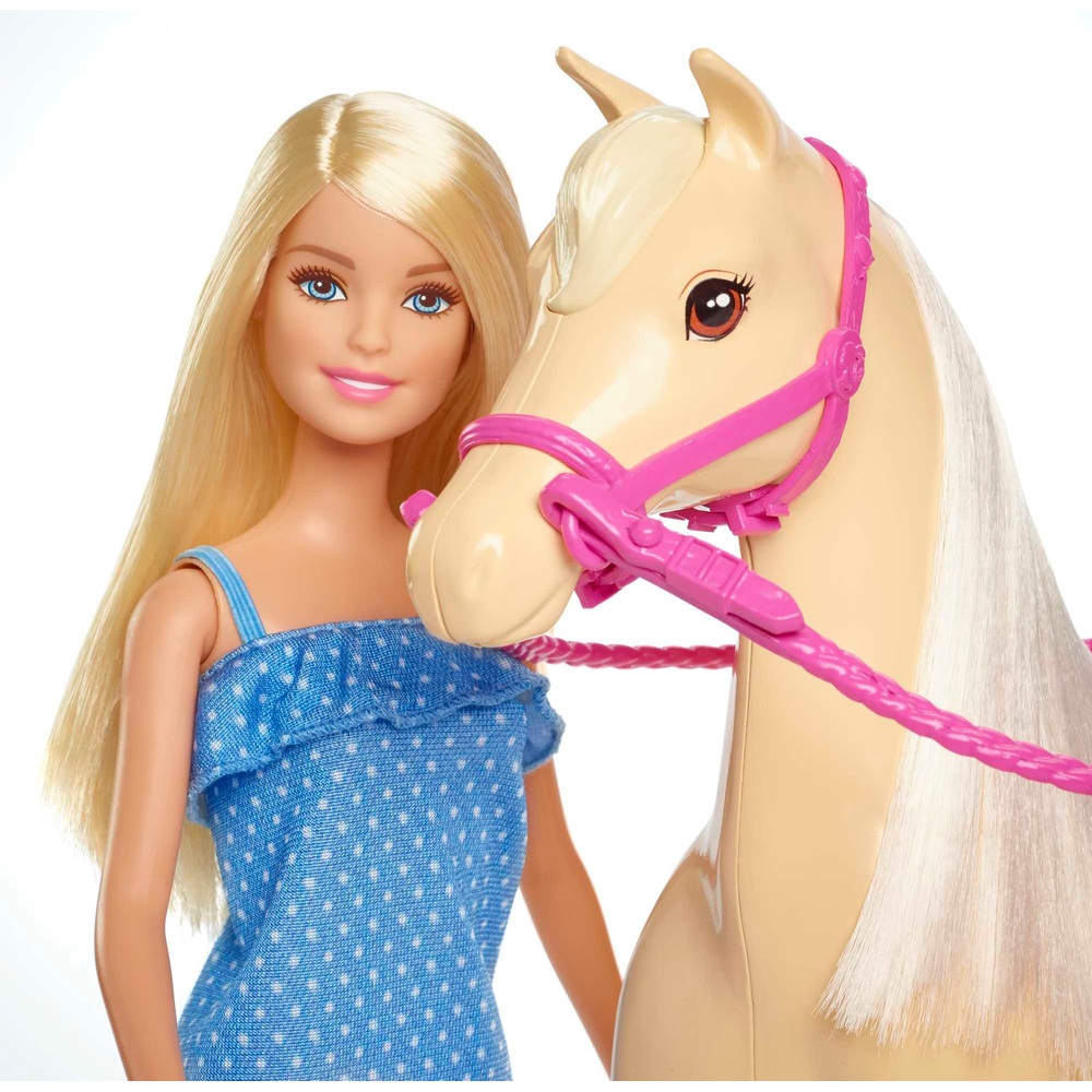 Ruwe olie server schild Barbie paard en ruiter pop blond met accessoires | Smyths Toys Nederland