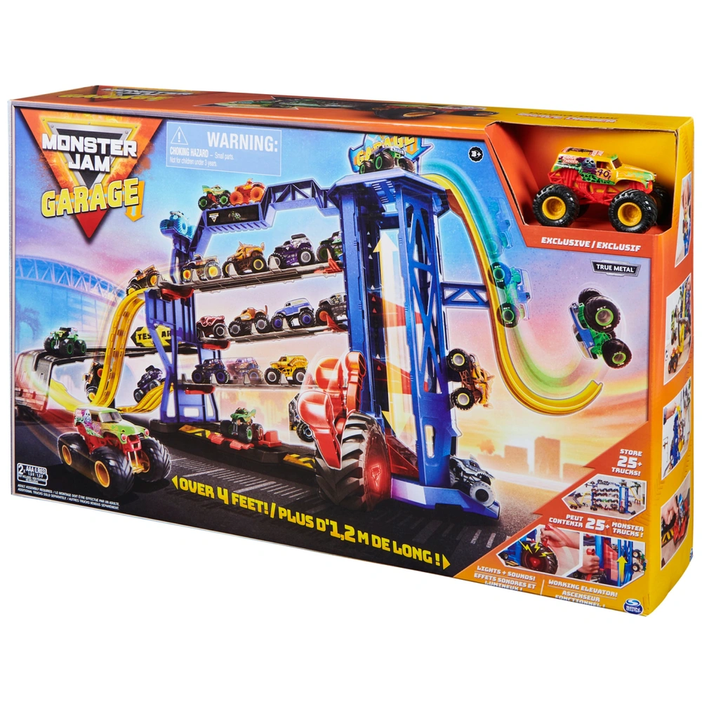 ミニカー Monster Jam Garage Playset Monster Jam Garage Playset with 1:64 Grave Digger Die-Cast Monster