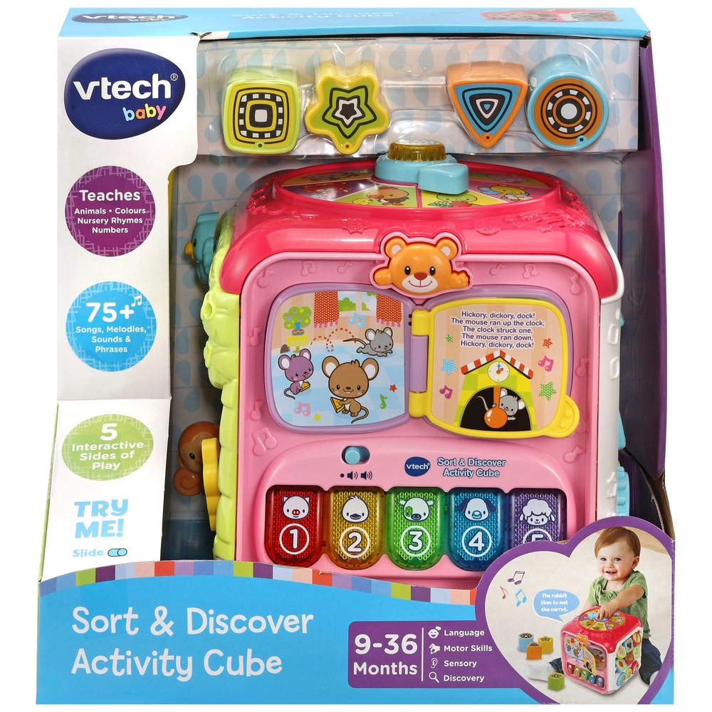 VTech Sort Discover Activity Cube Pink Smyths Toys UK