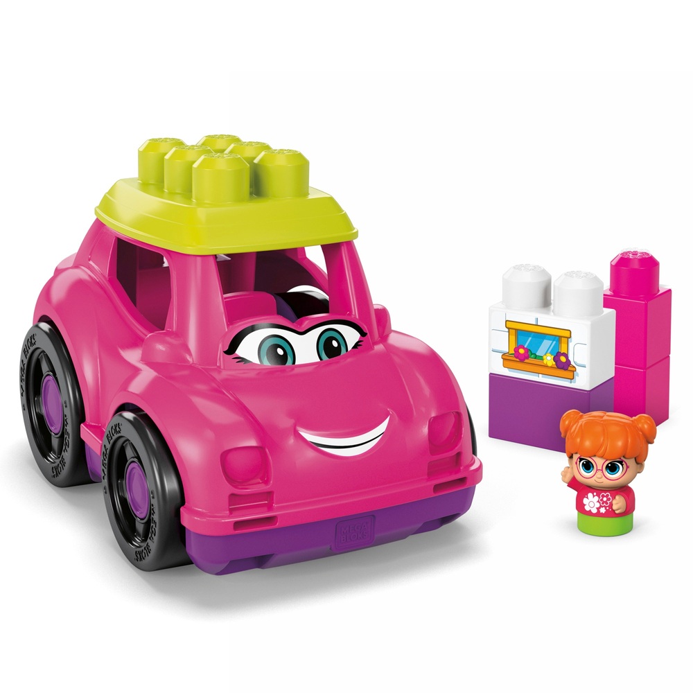 TOY-Mega Bloks Building Car-Pink w/Purple Wheels