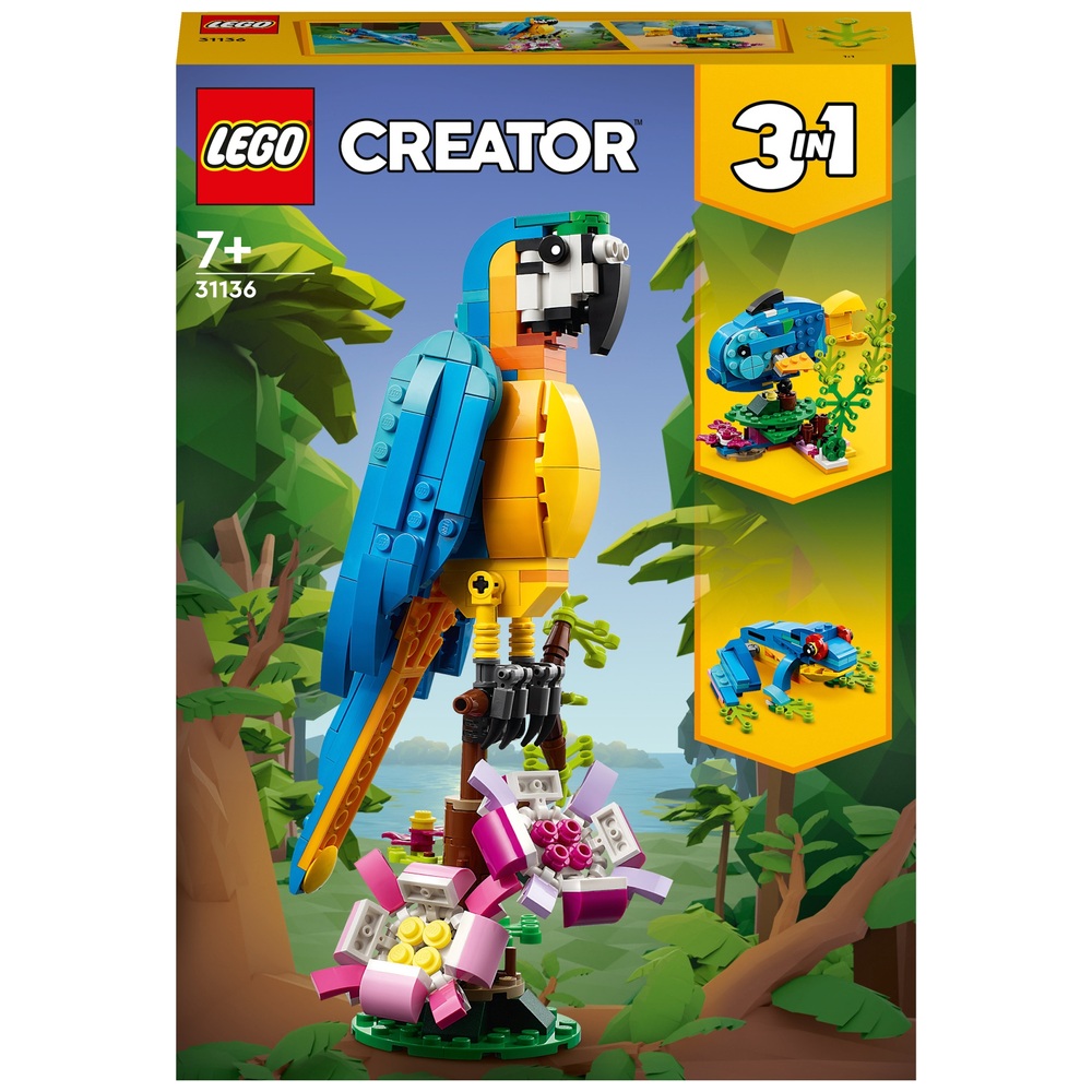 LEGO Creator 3-in-1 31136 Exotic Parrot Animals Building Set | Smyths Toys  UK