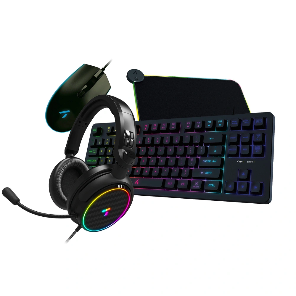 THE G-LAB HELIUM 4-in-1 Gaming Bundle - Toetsenbord, Muis, Koptelefoon & Muismat AZERTY