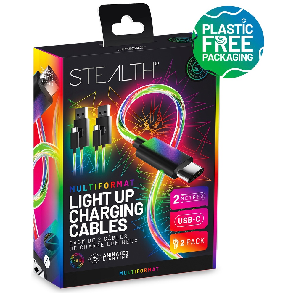 Stealth 2er Set USB-C LED Controller Ladekabel 2 m mit Licht
