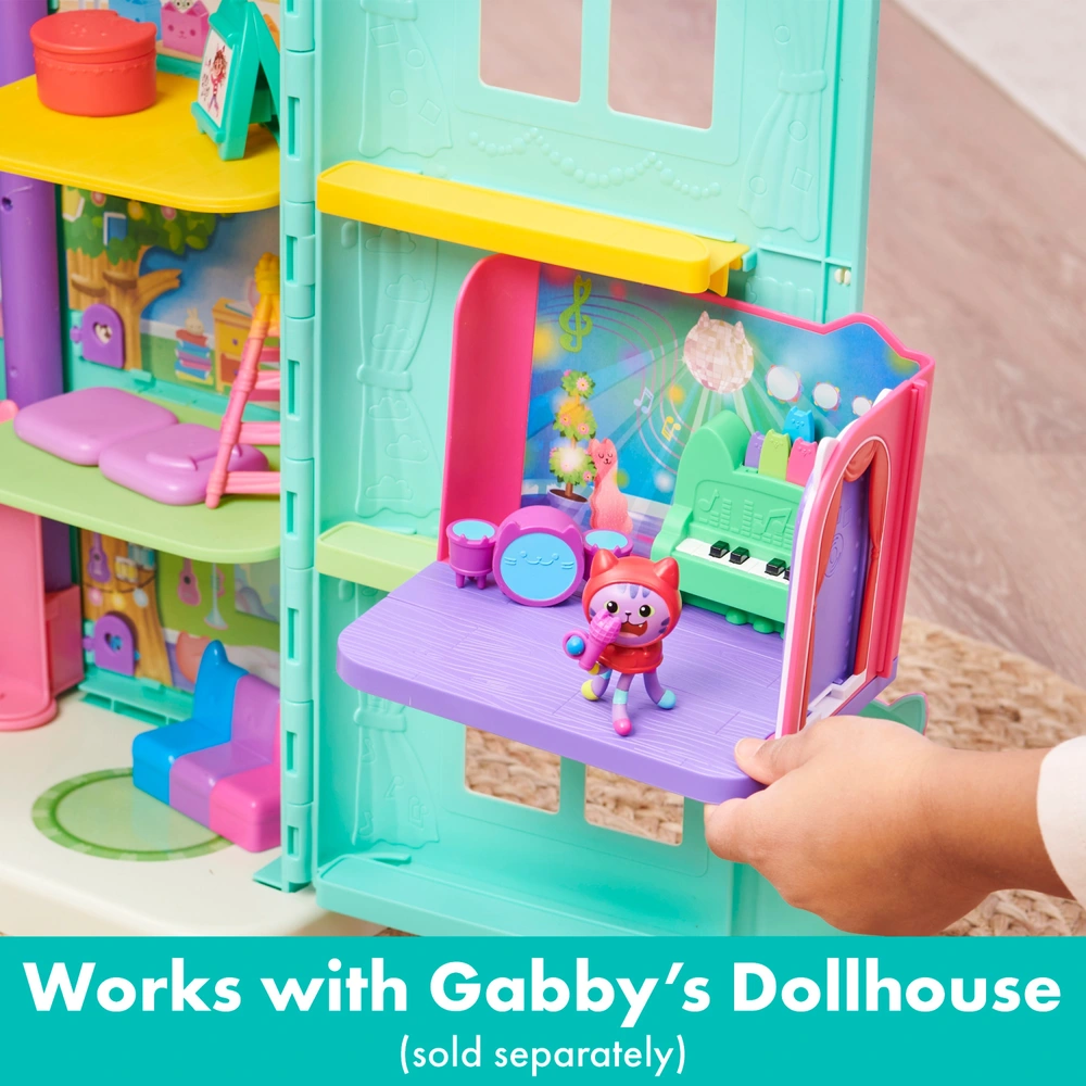 Gabby's Dollhouse Gabby et la Maison Magique - Playset Deluxe La Salle De Musique DJ Miaou & Gabby et la Maison Magique - Vehicule Chabriolette - Véhicule avec 1 Figurine Et 2 Accessoires