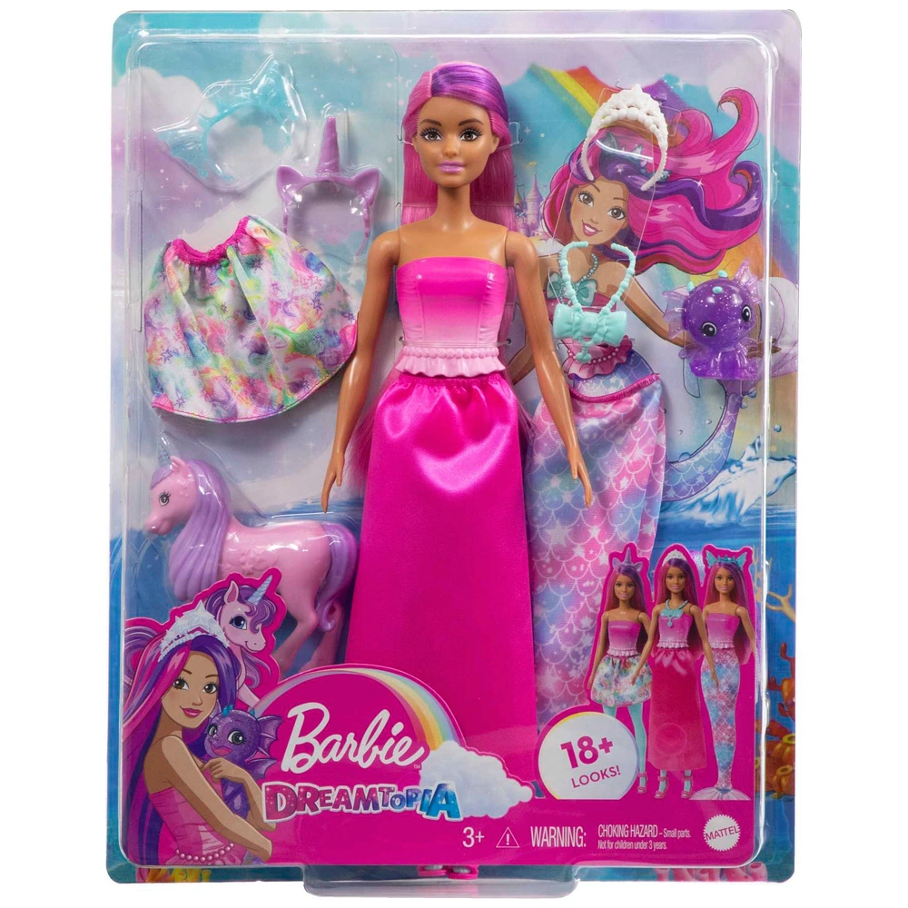 Mattel - Barbie Dreamtopia: Mermaid Doll Pink and Purple Hair Barbie Dreamtopia Unicorn Doll Assortment - 30cm