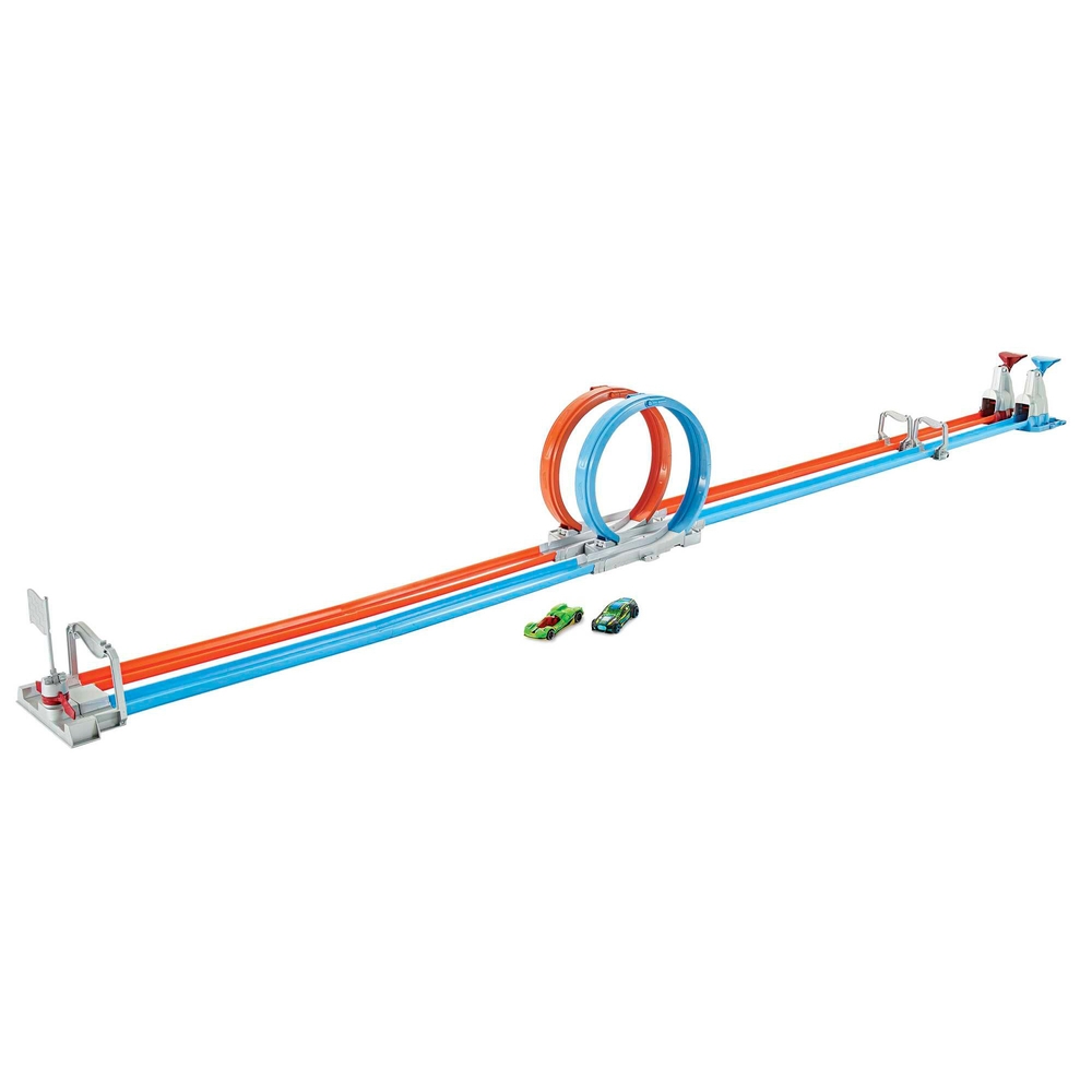 Hot Wheels Double Loop Dash Track Set with 2 Toy Cars in 1:64
