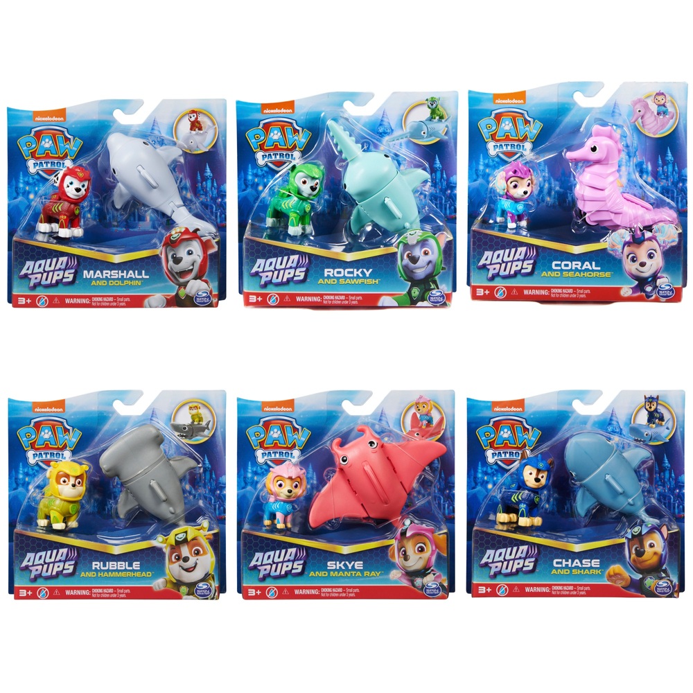  Paw Patrol, Aqua Pups Coral and Seahorse Action Figures Set,  Kids Toys for Ages 3 and up