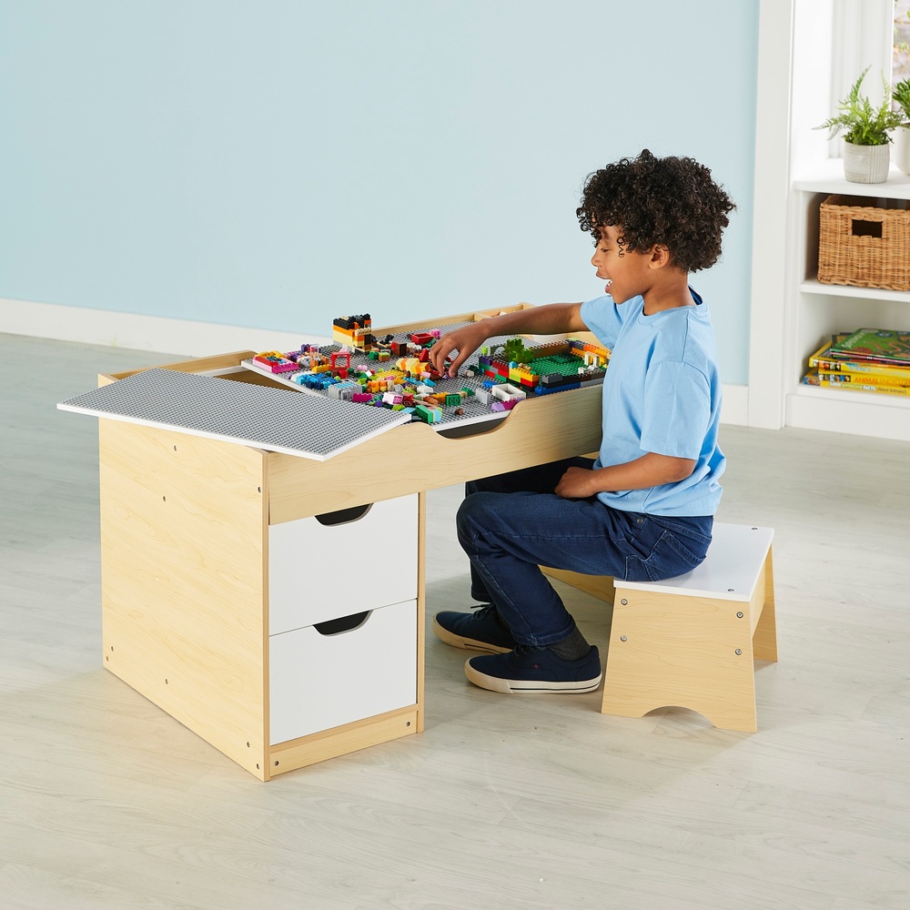 Build n Store Wooden Storage Base Plate Desk and Stool Smyths Toys UK