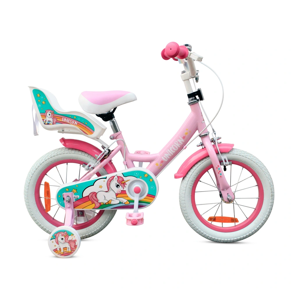 14 Inch Verve Unicorn Bike with Doll Carrier Pink Smyths Toys UK