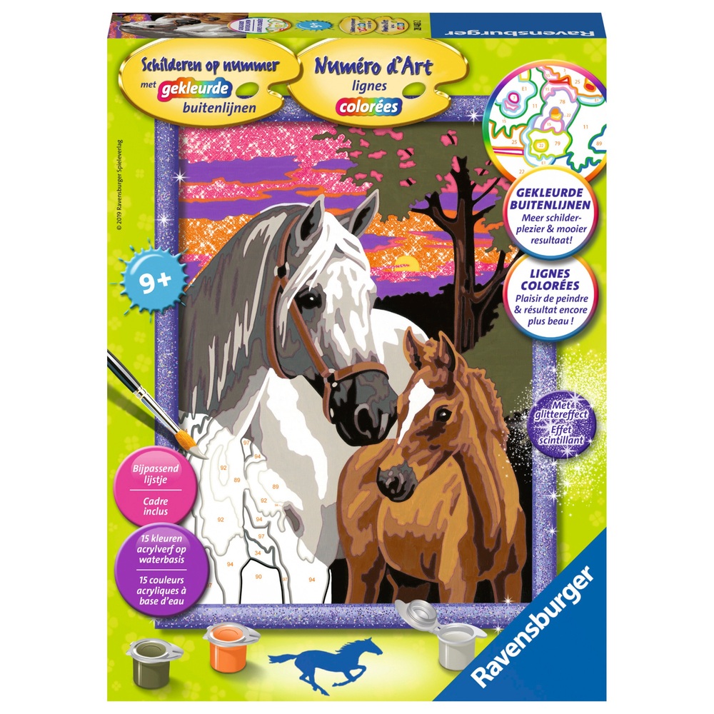 Uitscheiden Onzorgvuldigheid Anzai Ravensburger Schilderen op nummer Paarden in de zonsondergang | Smyths Toys  Nederland