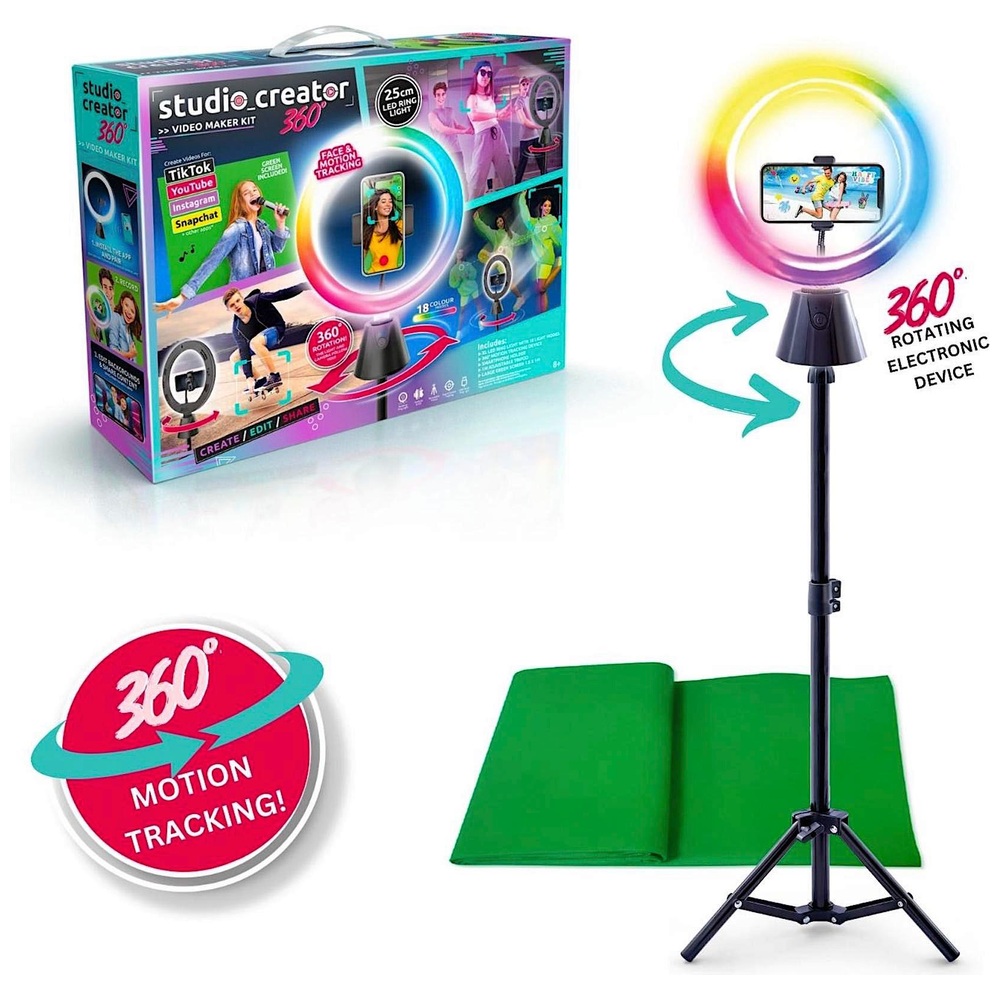 Studio Creator 360 Video Maker Kit, Green Screen and Tripod, Face and  Motion Tracker, 10 Light Ring