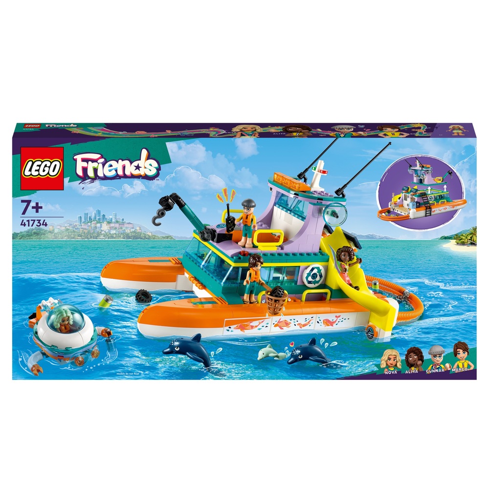 cabriolet Mig Republik LEGO Friends 41734 Sea Rescue Boat Toy with Dolphin Figures | Smyths Toys UK