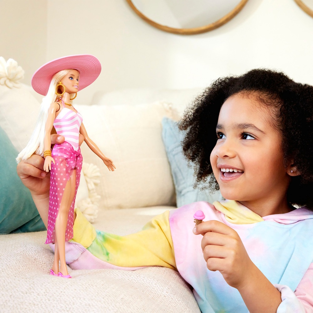 Poupée Barbie Blonde avec Maillot de Bain et Accessoires de Plage