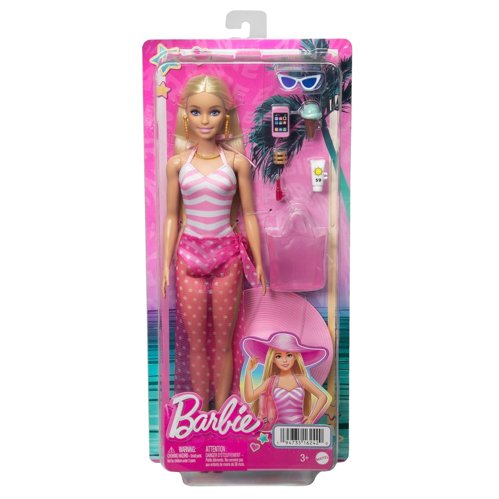 Poupée Barbie Blonde avec Maillot de Bain et Accessoires de Plage