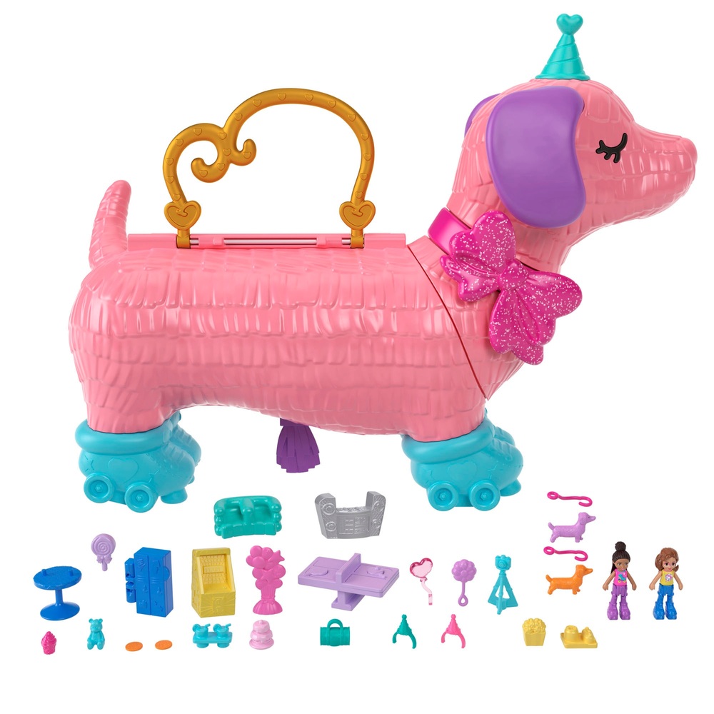 Polly Pocket 2-in-1 Unicorn Party Travel Toy, Large Compact with 2 Dolls &  25 Surprise Accessories