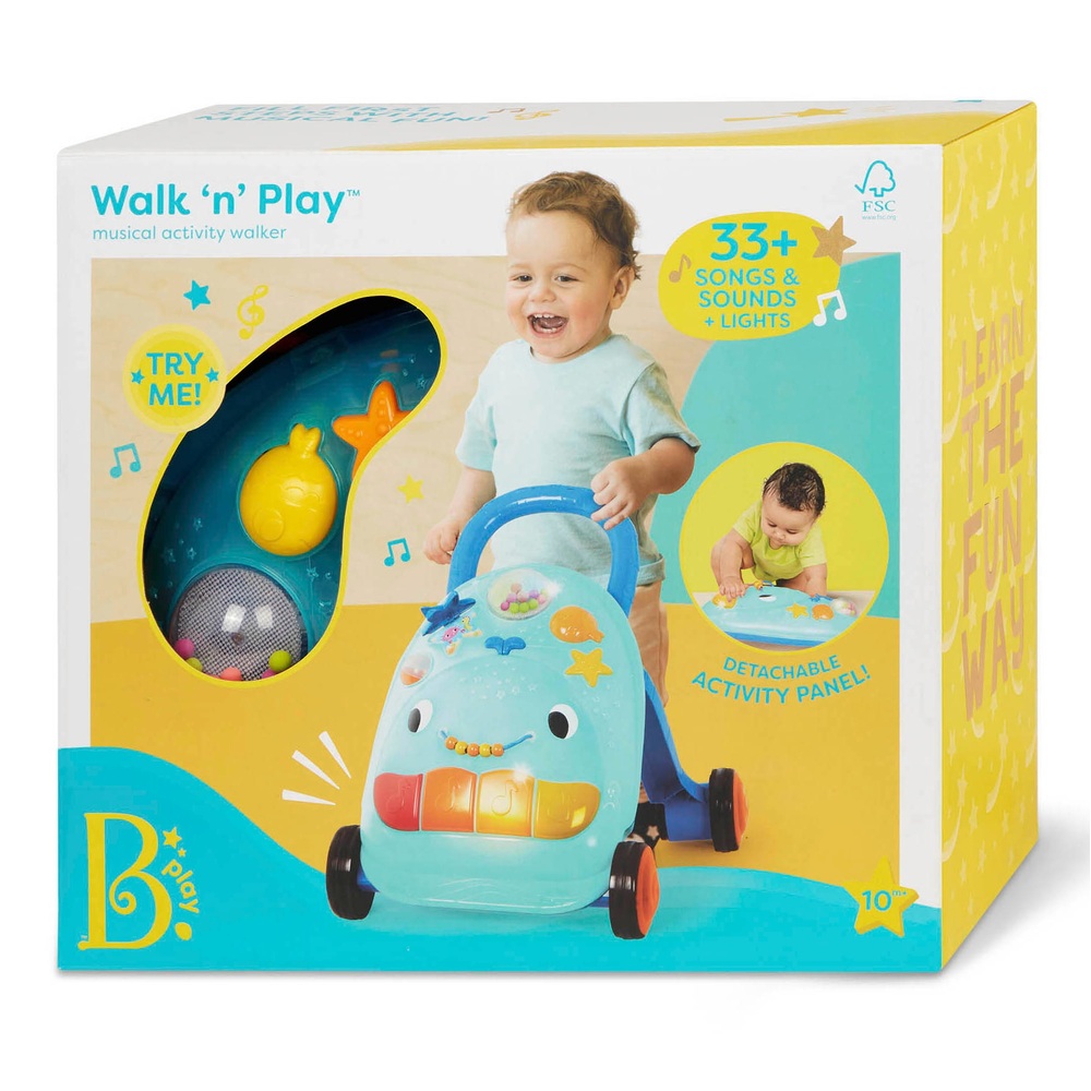 B. toys - B. play- Walk 'n' Play- Andador de actividades musicales -  Andador de ballenas para juego activo - Canciones, sonidos y luces -  Juguete