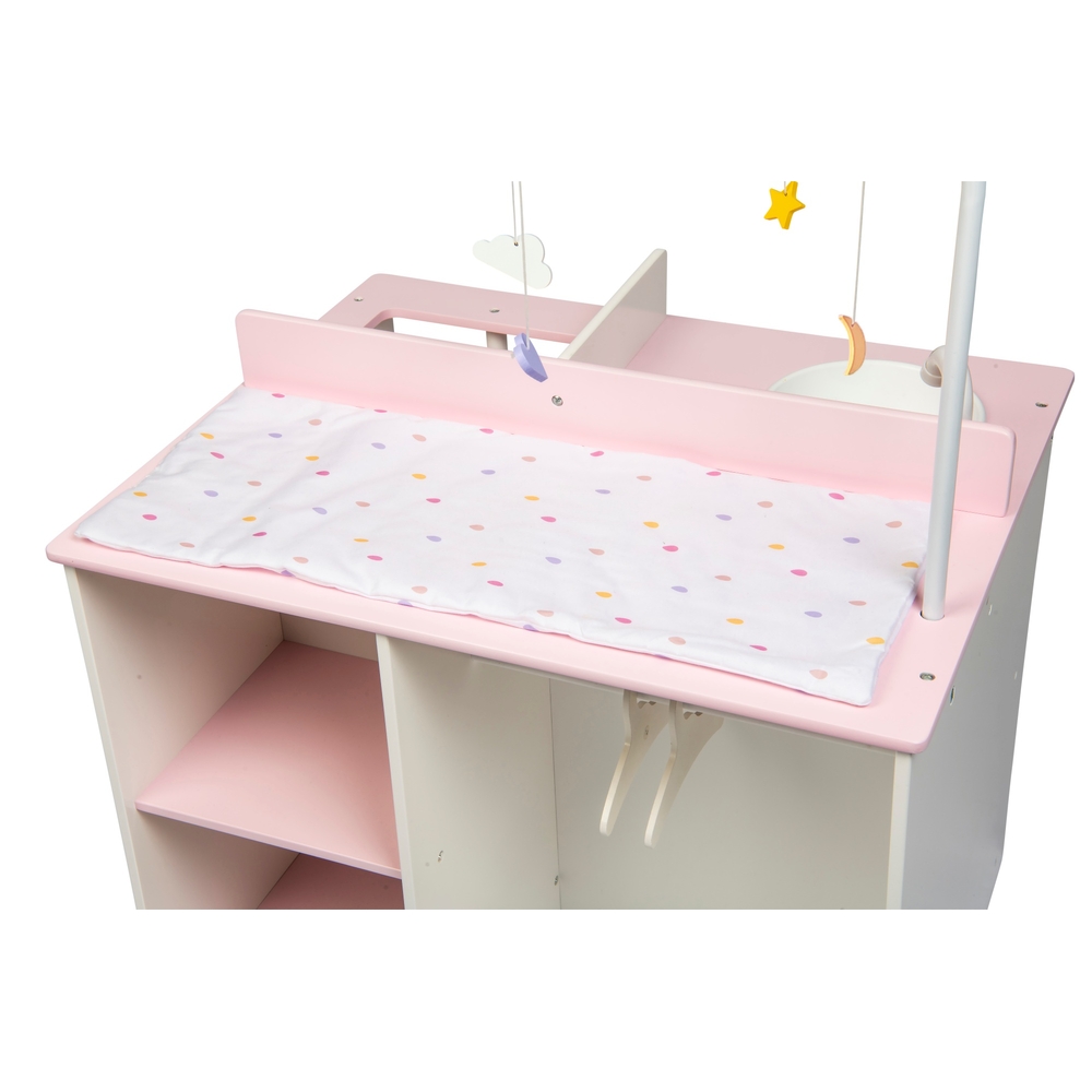 Meuble avec table à langer pour poupées blanc et rose Jasmin