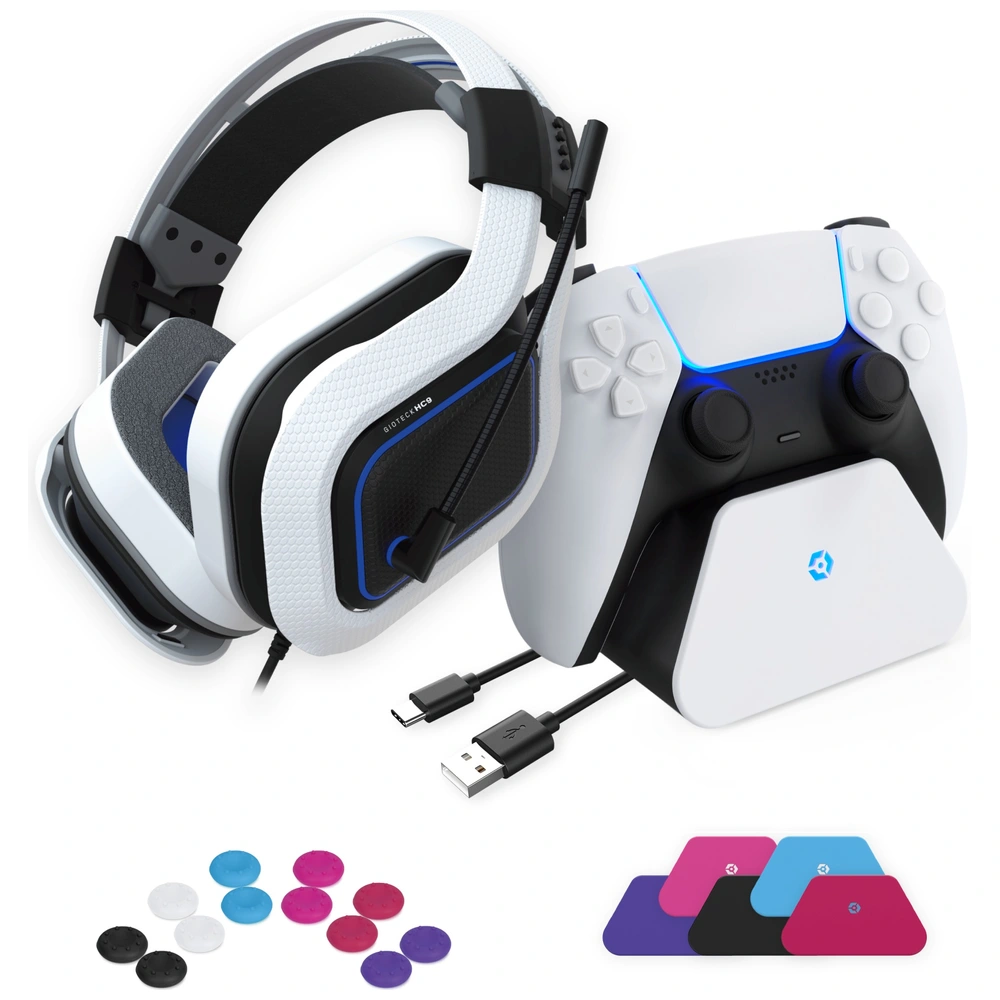 Gioteck Essential Pack for PS5 Headset, Charging Stand, Thumb - Main Image