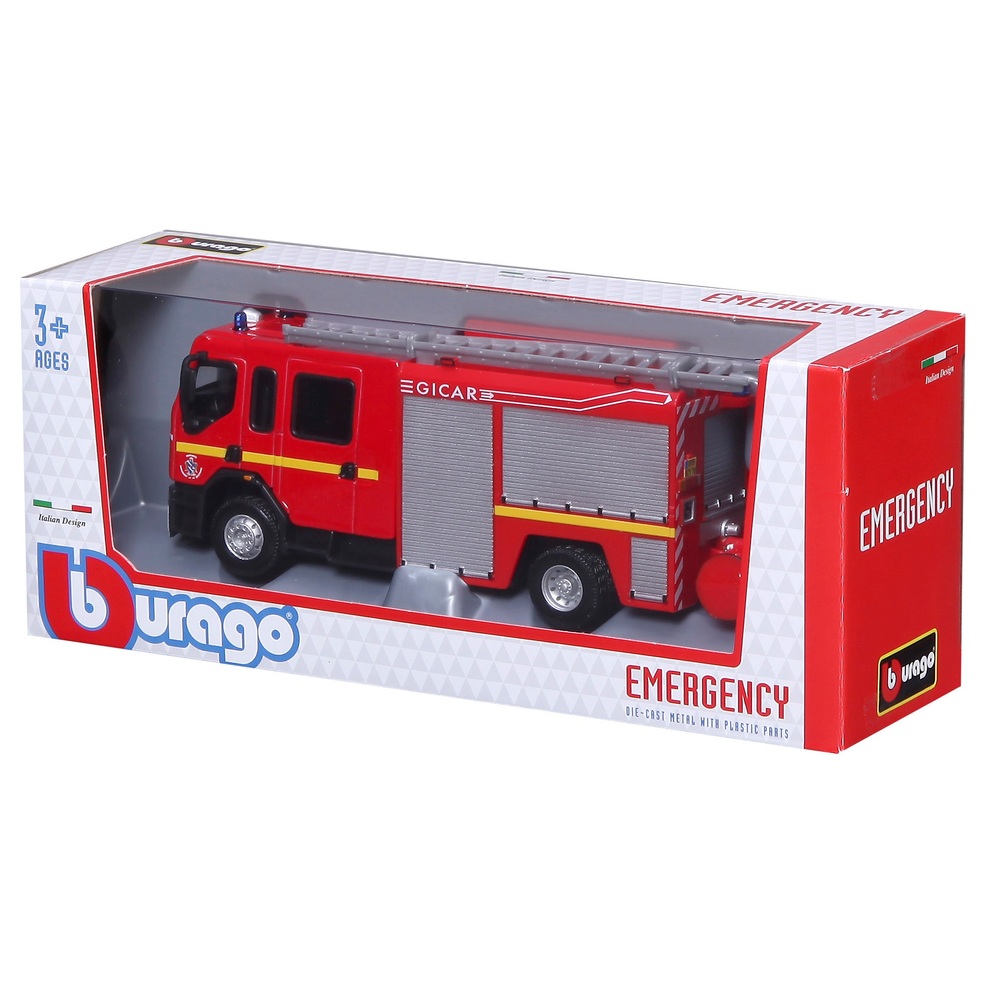 Bburago-Véhicule d'ingénierie de camion de pompiers, métal moulé
