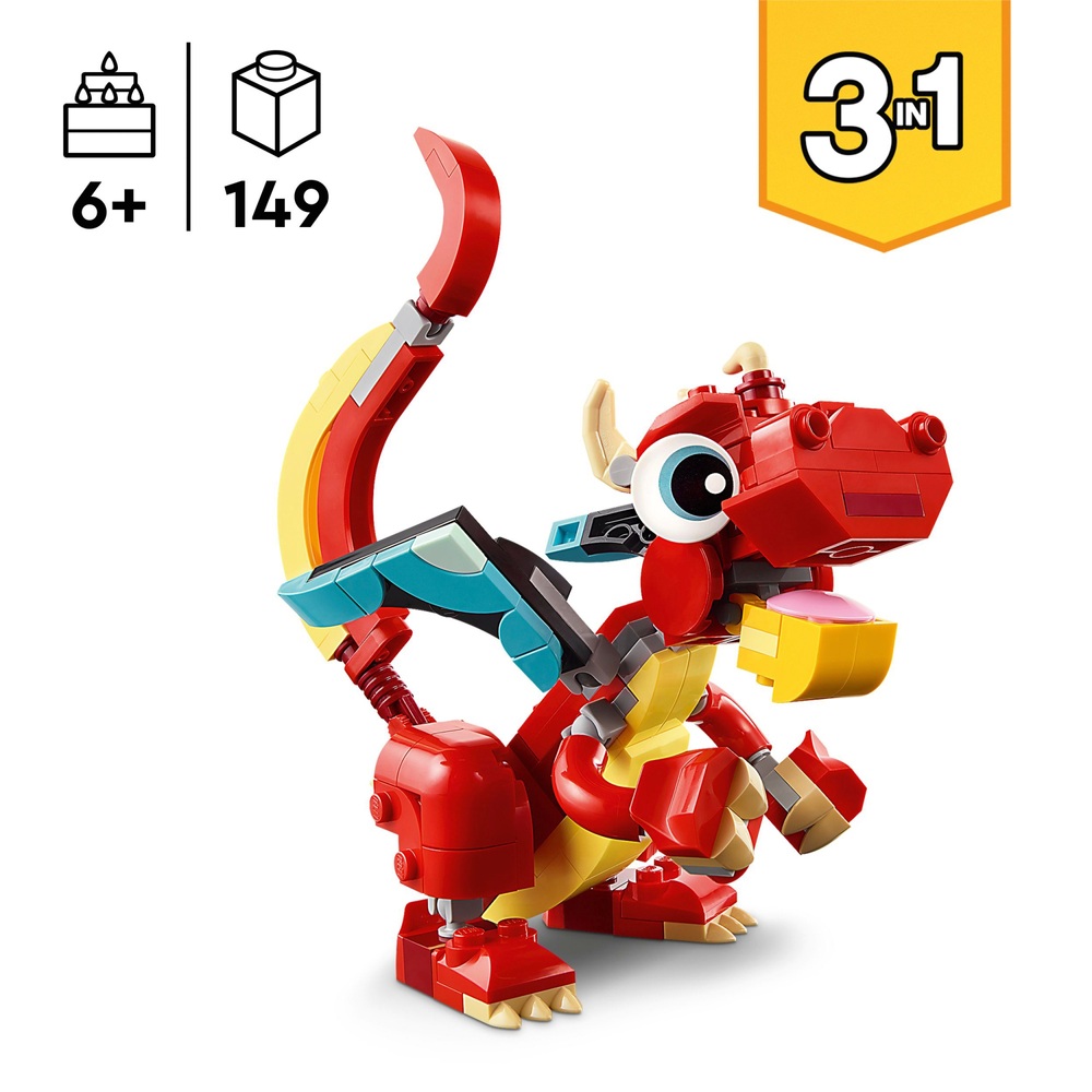 LEGO Creator 31145 3-in-1 Red Dragon and Animal Figures Set | Smyths ...