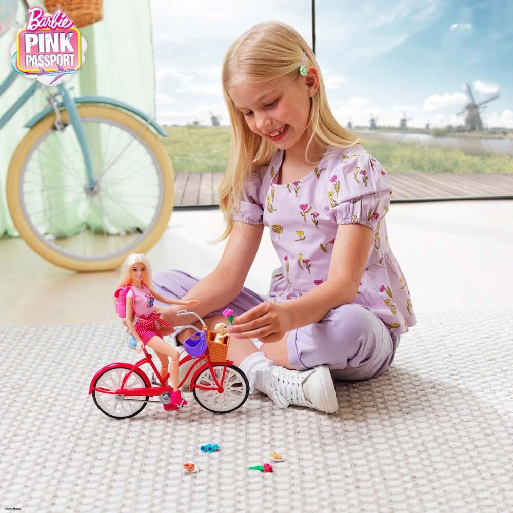 Barbie Pink Passport Holland Barbie Doll with Bicycle Smyths Toys UK