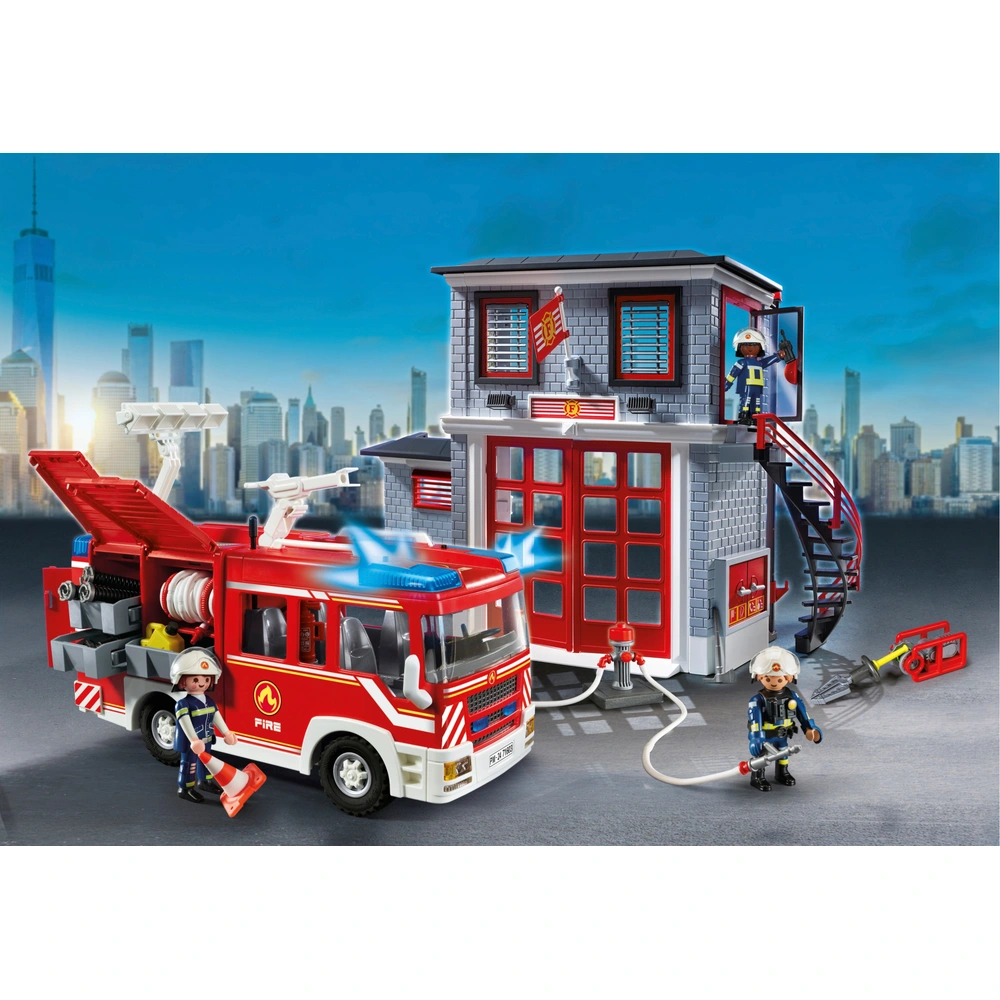 PLAYMOBIL Firefighter With Car Set - Figure, Fire Truck, Flames & Accessories, Ages 4+ - View #2