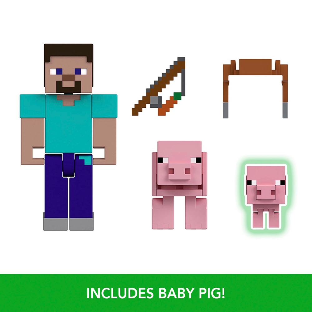 Minecraft Action Figure Steve and Pigs 8cm | Smyths Toys UK