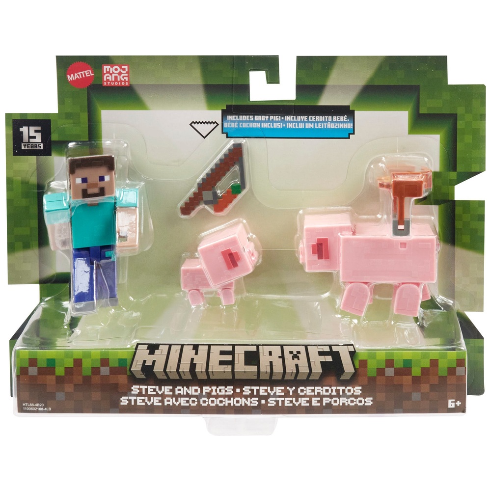 Minecraft 8cm Steve and Pigs Action Figures