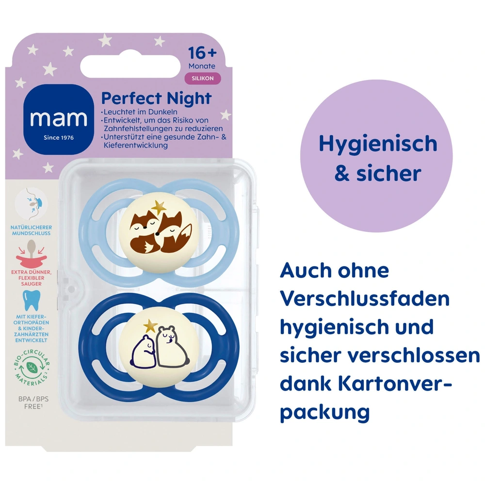 MAM Originele fopspeen in set van 2, tandvriendelijke babyfopspeen van duurzame en biologisch hernieuwbare materialen, speen van MAM SkinSoft siliconen, met fopspeenbox, 16 maanden, blauw/lichtblauw MAM Originele fopspeen in set van 2, tandvriendelijke babyfopspeen van duurzame en biologisch hernieuwbare materialen, speen van MAM SkinSoft siliconen, met fopspeenbox, 16 maanden, blauw/lichtblauw