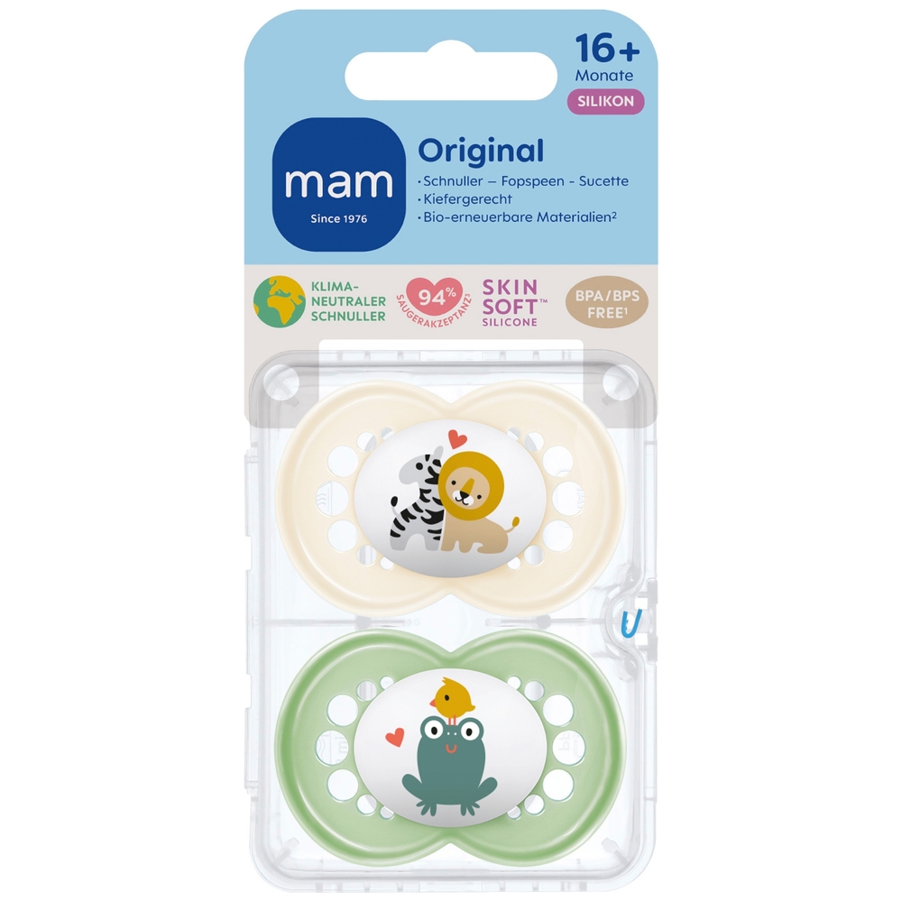 MAM Original Night Schnuller 16+ Monate – 2er-Set Mit Leuchtendem Knopf & Sterilisator-Box