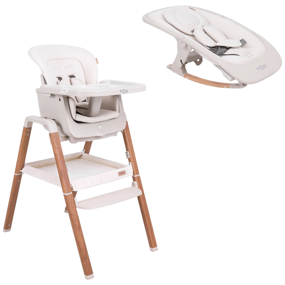 Tutti Bambini Nova Convertible High Chair and Newborn Rocker Set in Walnut Ecru Smyths Toys UK