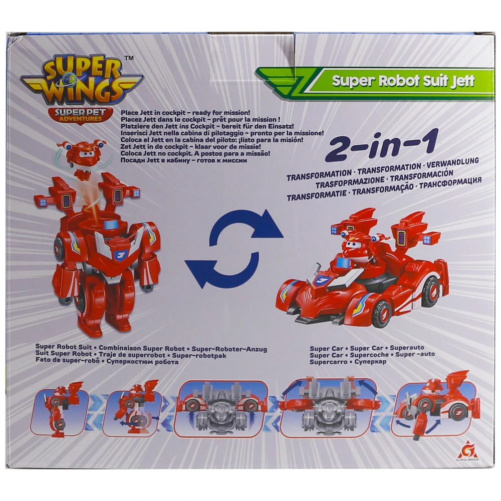 Super Wings Verwandlungsfähiges Spielzeug Roboter Jett, 17 cm groß, 2-in-1 Verwandlungsroboter und Fahrzeugspielzeug, mit 5 cm groß verwandlungsfähiger Figur für Kinder ab 3 Jahren Jungen Mädchen, rot