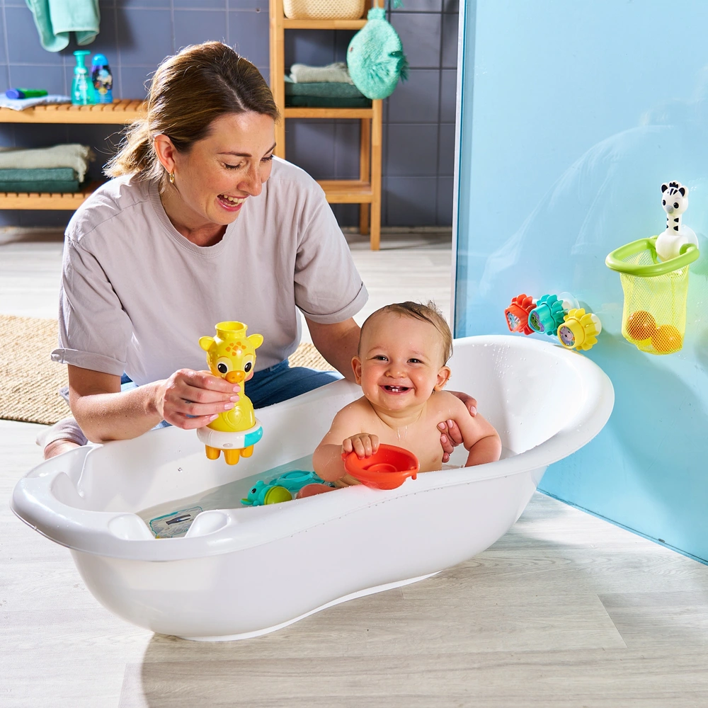 CUTE STONE Badewannenspielzeug – Ente & Löwe Mit Wasserfall, BPA-frei, Saugnapf