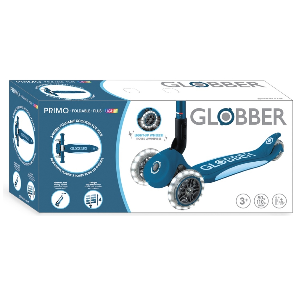 Trottinette Globber Primo Foldable - Pliable, 3 Roues - Enfants 3+ Ans - Guidon Réglable - Sécurité