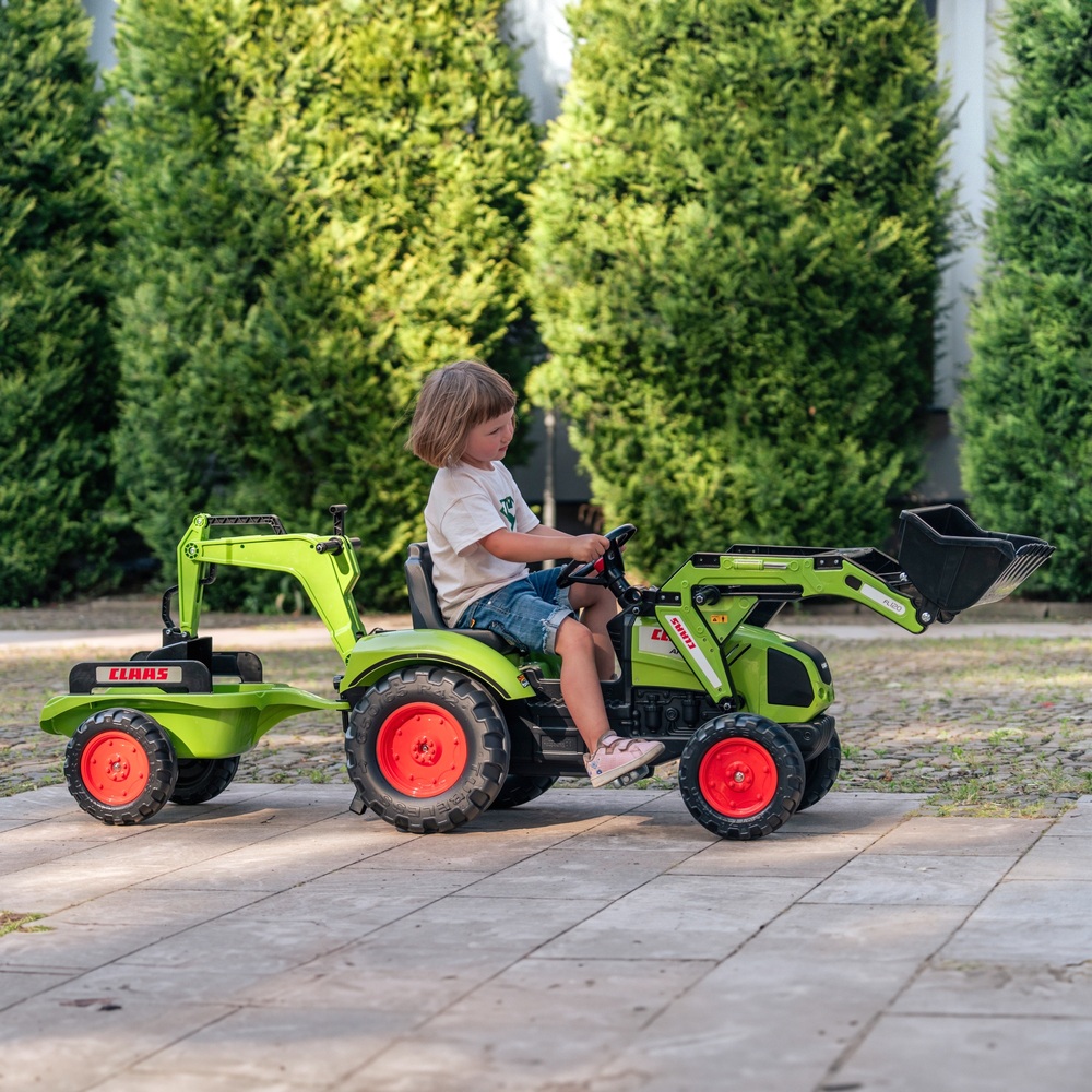 Claas Backhoe with Excavator and Trailer Ride On Smyths Toys UK