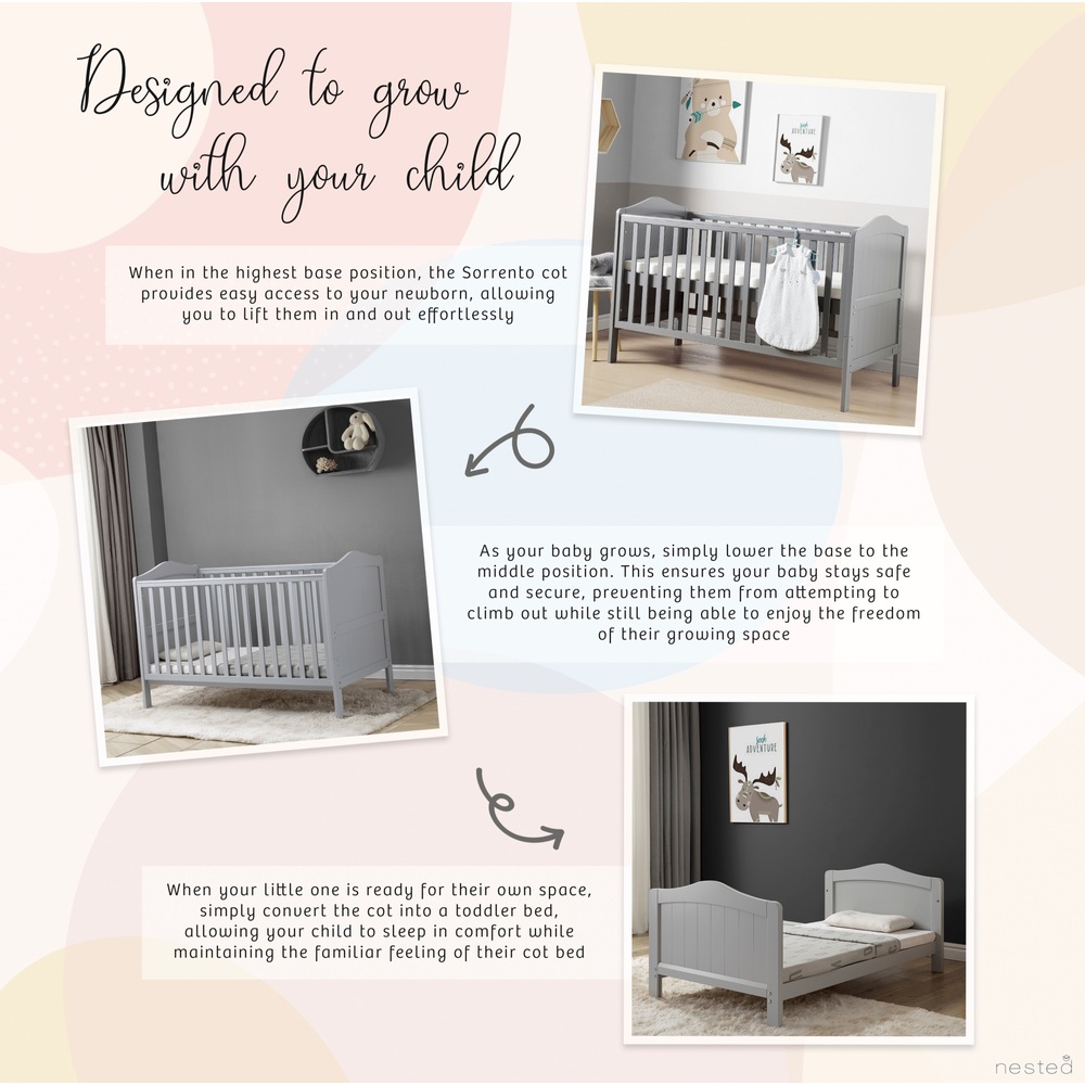 Nested Sorrento Cot Bed with Teething Rails in Charcoal Smyths Toys Ireland