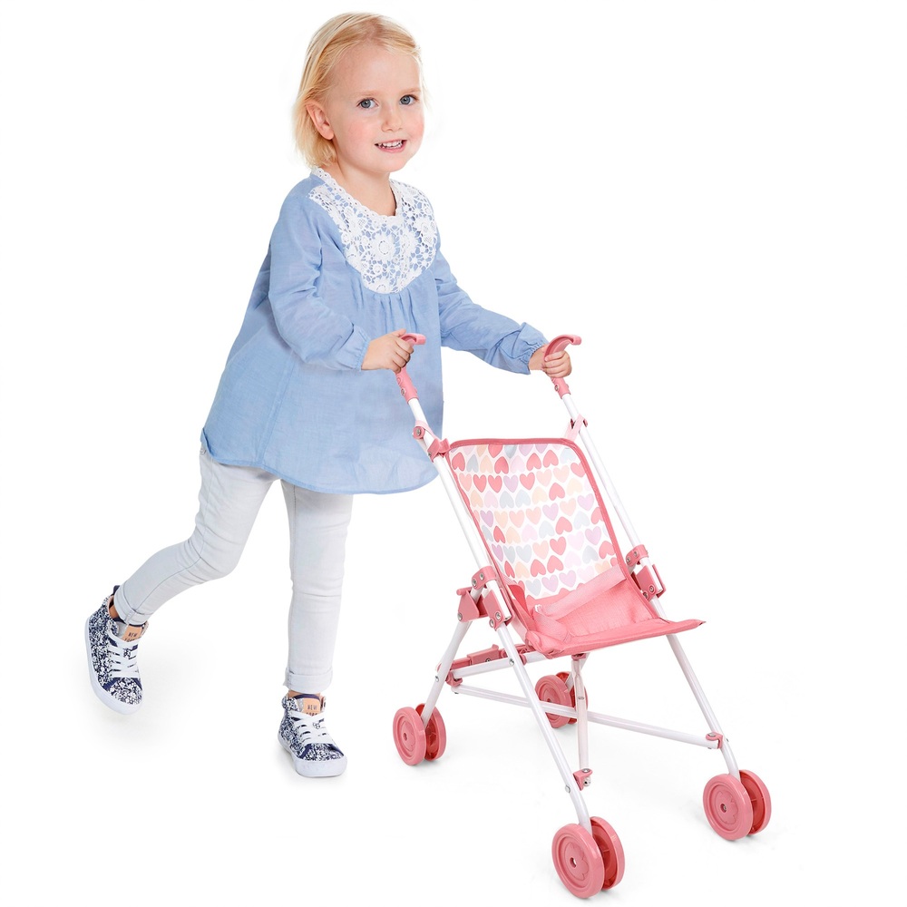 Doll Umbrella Stroller in Pink Heart Print Smyths Toys UK