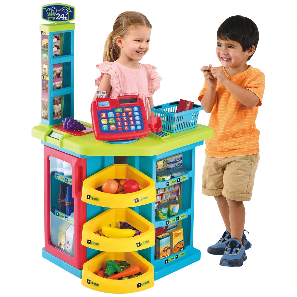COSTWAY Épicerie Enfants en Bois avec 39 Accessoires & Lumières LED & Chariot, Stand de Supermarché avec Caisse Enregistreuse Réaliste & Tableau Noir, Marchande pour Enfants de 3 Ans COSTWAY Épicerie Enfants en Bois avec 39 Accessoires & Lumières LED & Chariot, Stand de Supermarché avec Caisse Enregistreuse Réaliste & Tableau Noir, Marchande pour Enfants de 3 Ans