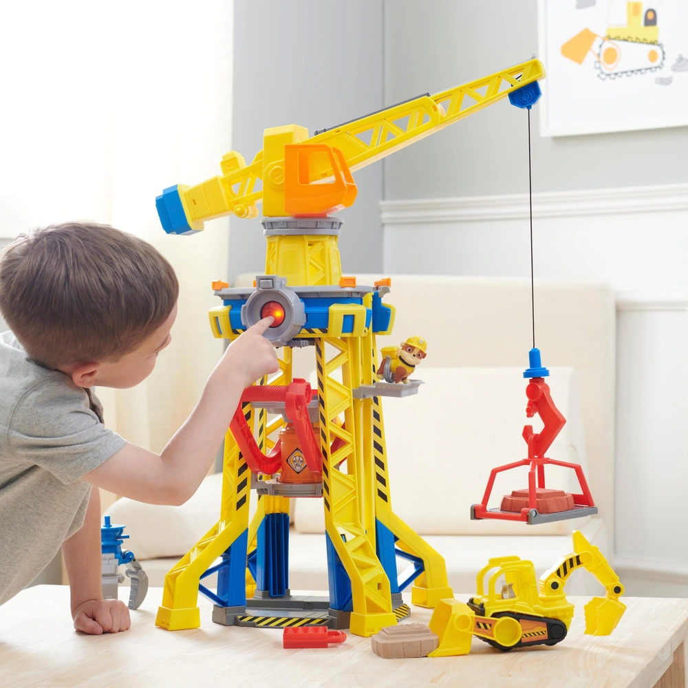 Rubble & Crew Spielset Mit 2 Hunde-Figuren Rubble & Wheeler – Inkl. Werkzeug-Rucksäcke, Schlagbohrer, Kettensäge & Baustellen-Zubehör, Ab 3 Jahren