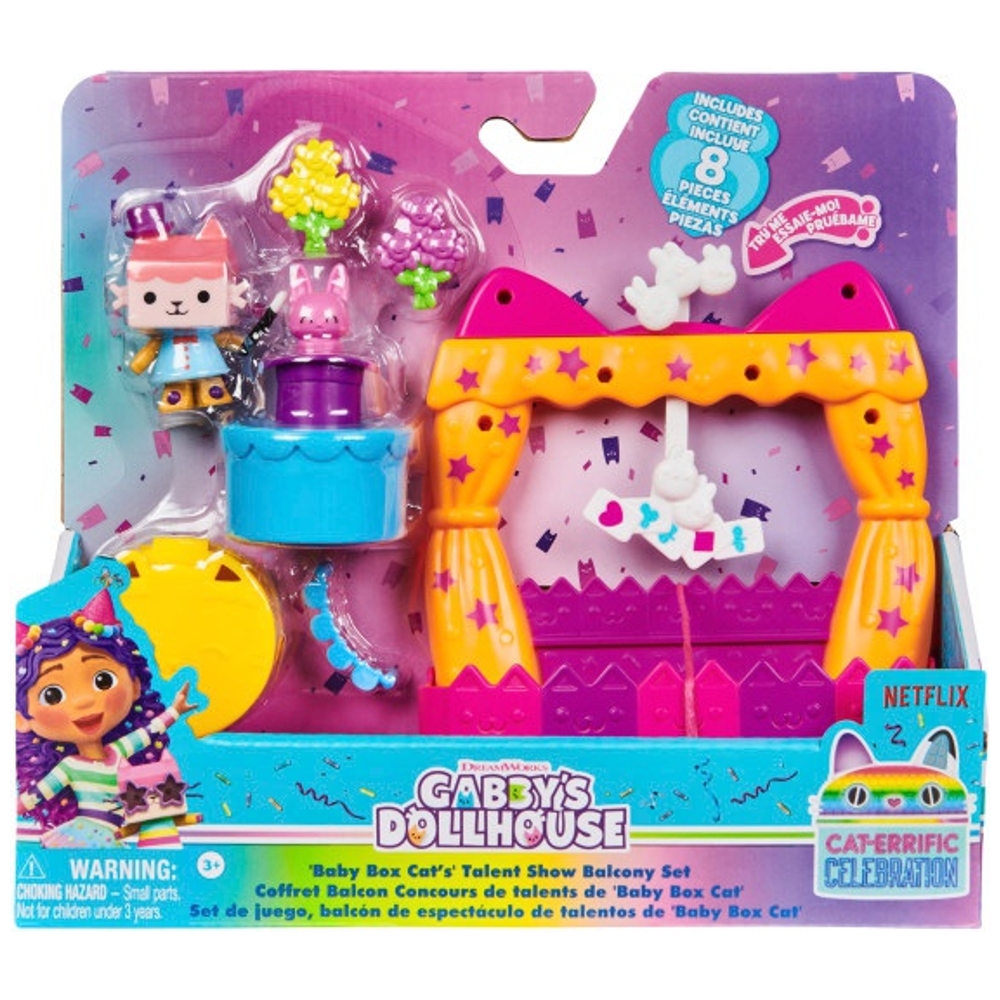 Gabby's Dollhouse Baby Box Cat Talent Show Balcony Playset | Smyths Toys UK