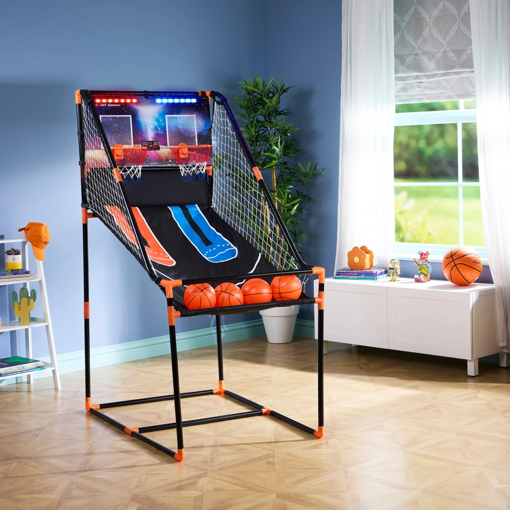 Panier De Basket Double Shot Multi-Joueurs Avec 8 Jeux Et Compteur Digital