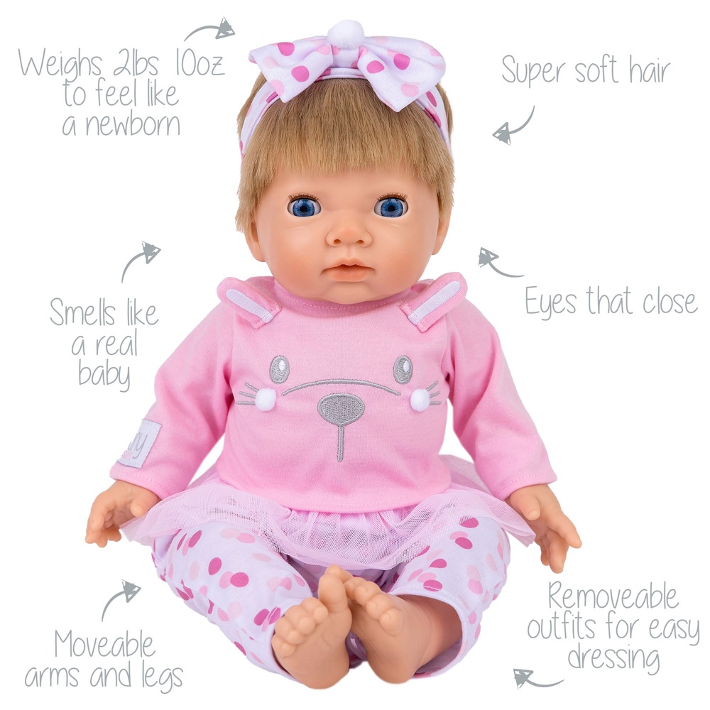 Tiny Treasures Weighted Baby Doll Pink Bunny 44cm | Smyths Toys UK