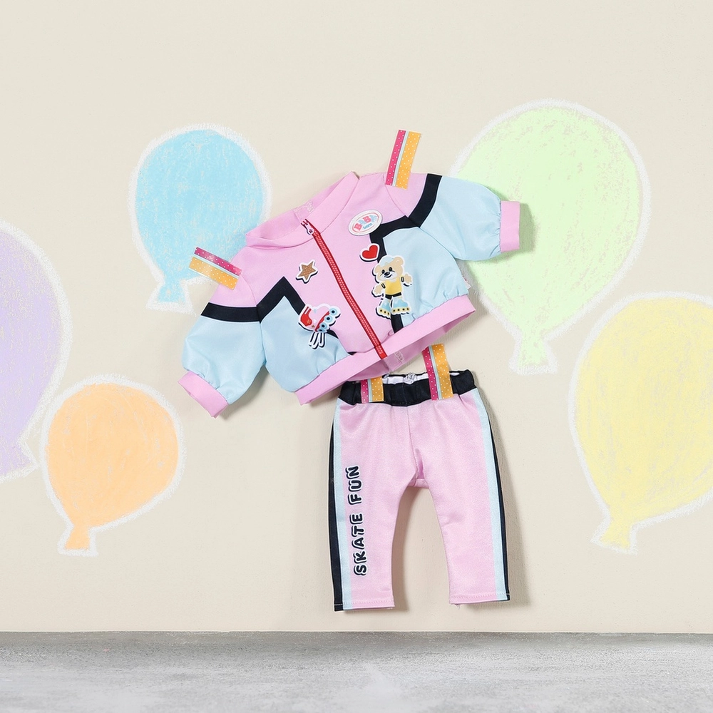 Puppenkleidung Set Für 35-43cm Baby Puppen - Rosa Kapuzenpulli & Graue Hose Mit 2 Bügeln