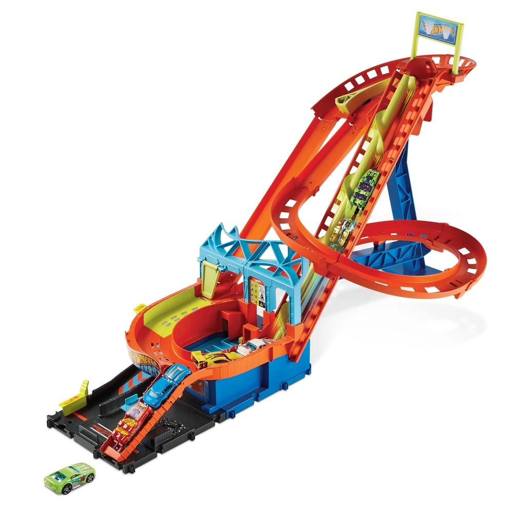 Hot Wheels City Roller Coaster Rally Playset with Die-Cast Cars