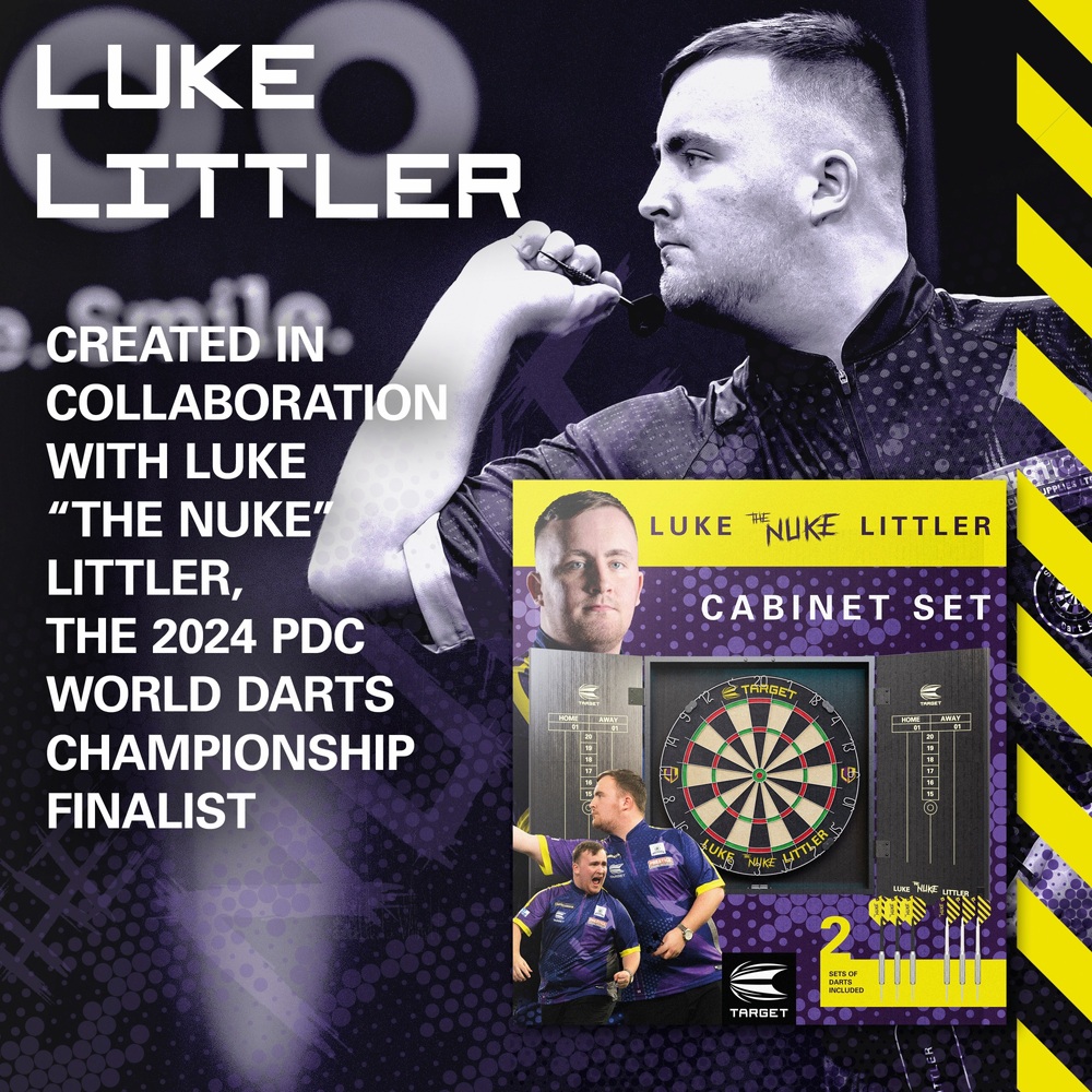 Luke Littler Dart Board and Cabinet Steel-Tip Brass Darts Set | Smyths ...